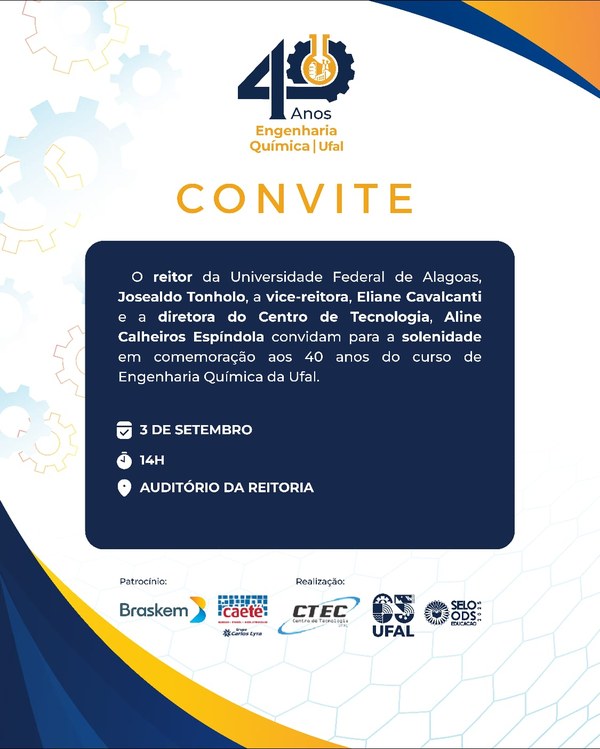 Convite – Celebração dos 40 anos do Curso de Engenharia Química