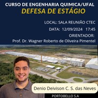 Convite: Defesa de Estágio - Denio Deivisson C.S. das Neves - Portobello S.A. 12/09/24 ás 17:45 horas na Sala de Reuniões do CTEC